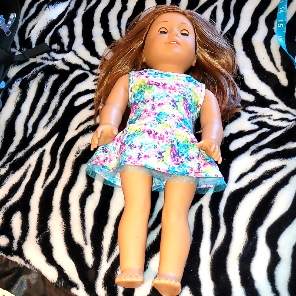 American Girl Brown Hair Doll in Blue Floral Dress